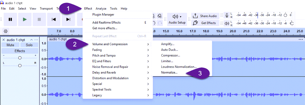 volume levels in audacity